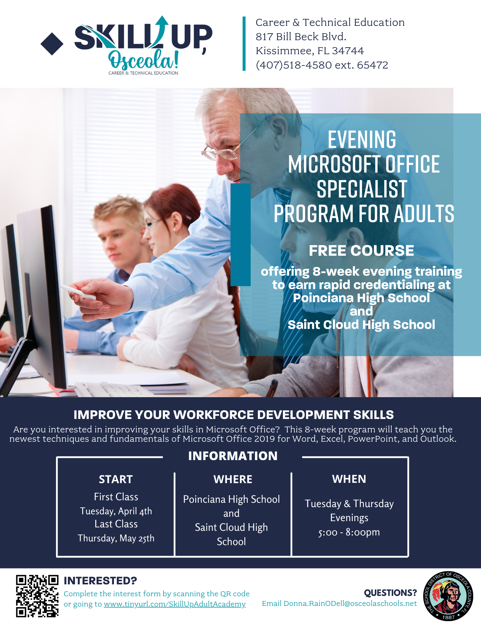  Flyer that says Evening Enrichment Programs for Students and Adults